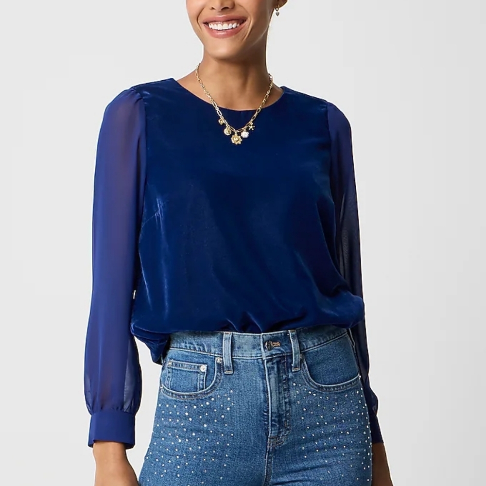 NWT J. Crew Velvet Puff Sleeve Top